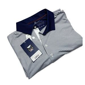 Boston Scott Golf Polo Men’s Golf Shirt Breathable‎ UPF 50 Sm Blue White Stripe